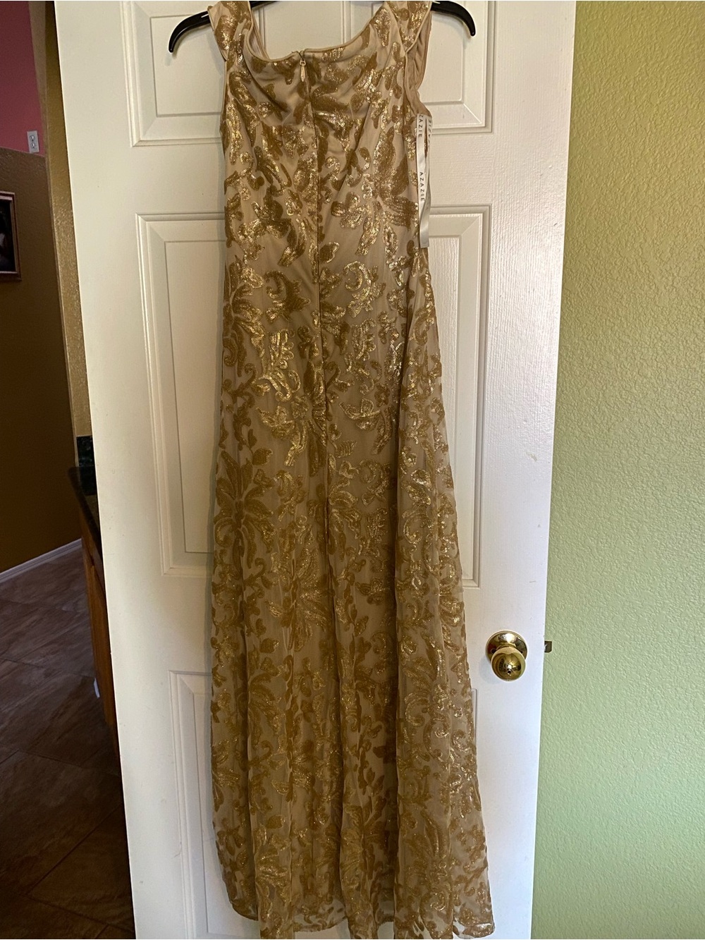 Azazie Gold Sequin Maxi Dress